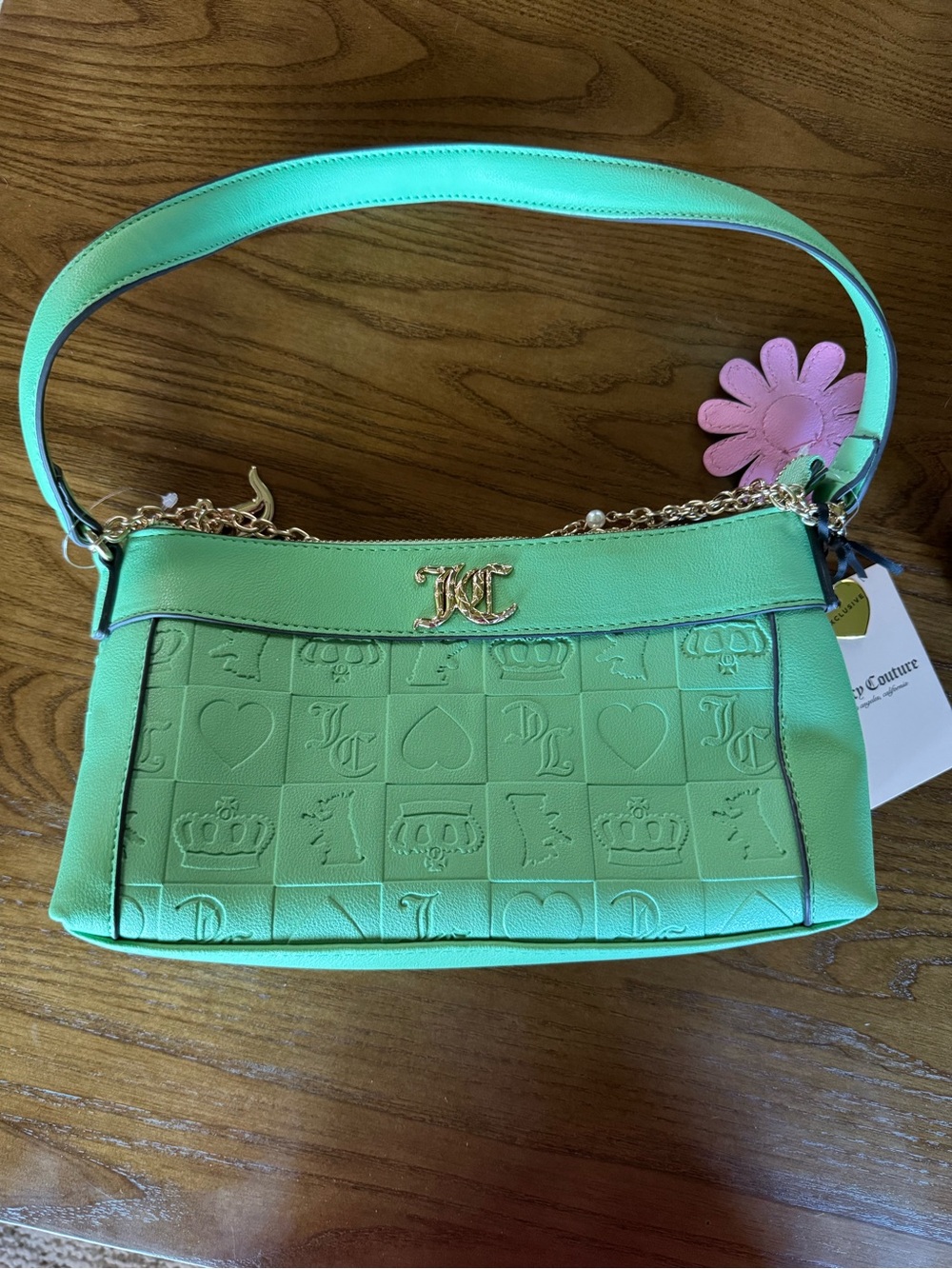 Juicy Couture Mint Green Embossed Shoulder Bag with Gold Hardware